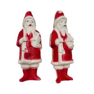 2 Vintage Irwin Standing Christmas Santa Claus w Gifts & Toy Sack Plastic 4"